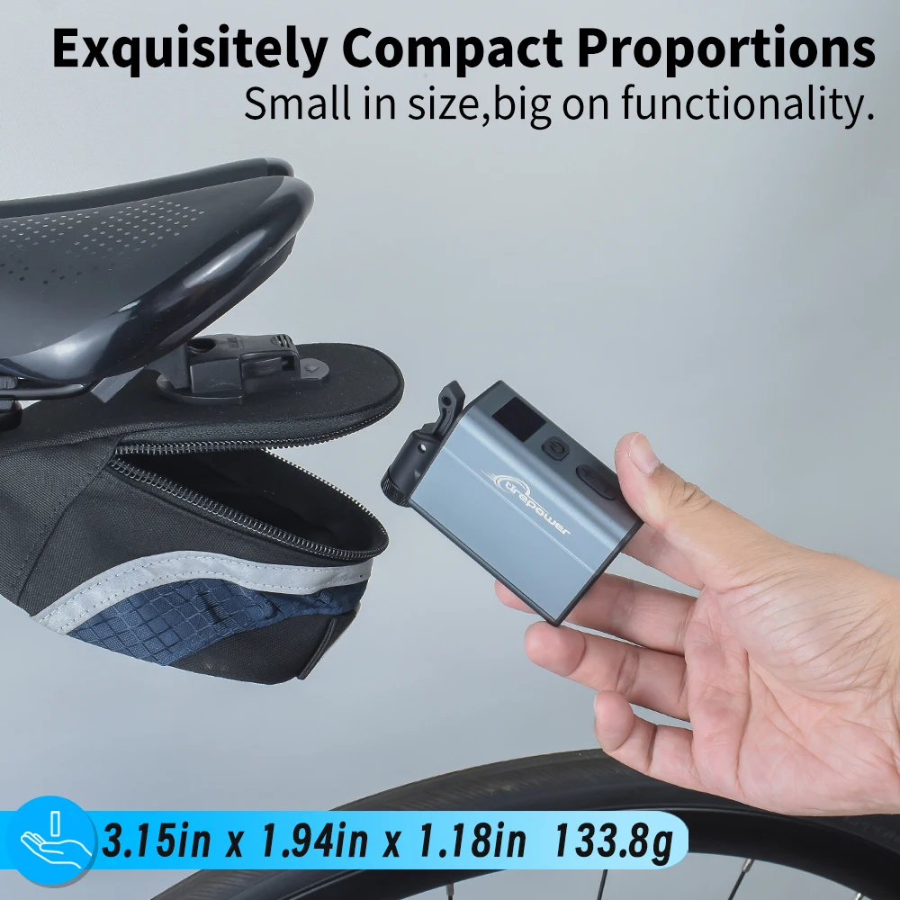 Tiny Pump Bike Pump with Gauge Portable Mini 120PSI Electric Bicycle Pump Type-C Rechargeable Auto Stop with Presta Schrader