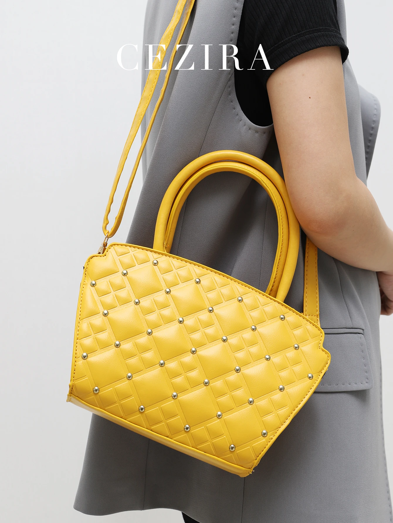 CEZIRA 2 Pcs Purse Set Women Mini Chain Crossbody Purse PU Leather Rivets Shoulder Top Handle Purse Daily Shopping Casual Outing