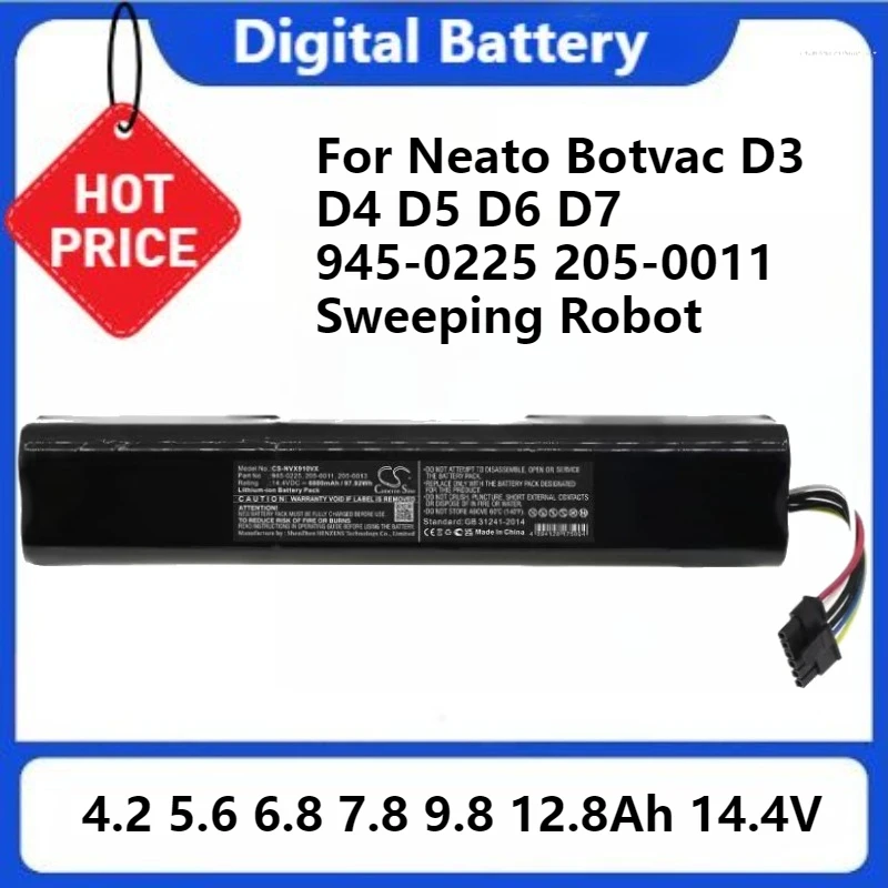 Li Ion Replacement Battery for Neato Botvac D3 D4 D5 D6 D7 945-0225 205-0011 Sweeping Robot 14.4V 6800mAh 12800mAh Battery