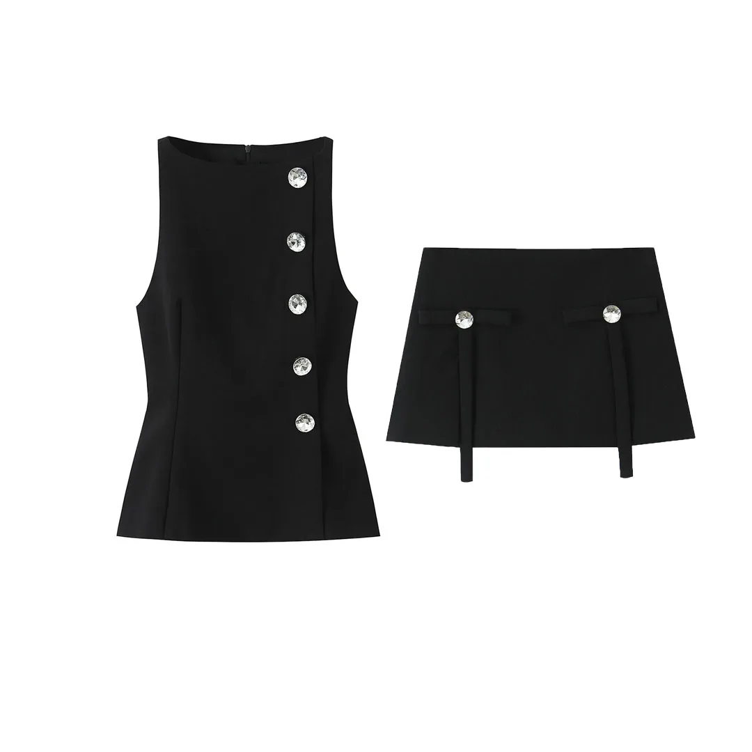 KASLEAD nouveau femmes Faion bijoux bouton décoré haut ort jupe pantalon ensemble ort Svel automne saison européenne Sle