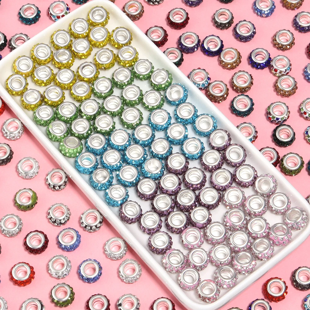 20 Stück runde Strass-Polymer-Ton-Perlen, bunte große Loch-Perlen, lose Distanzperlen für DIY-Schmuckherstellung, Armband, Halskette – Detail 6