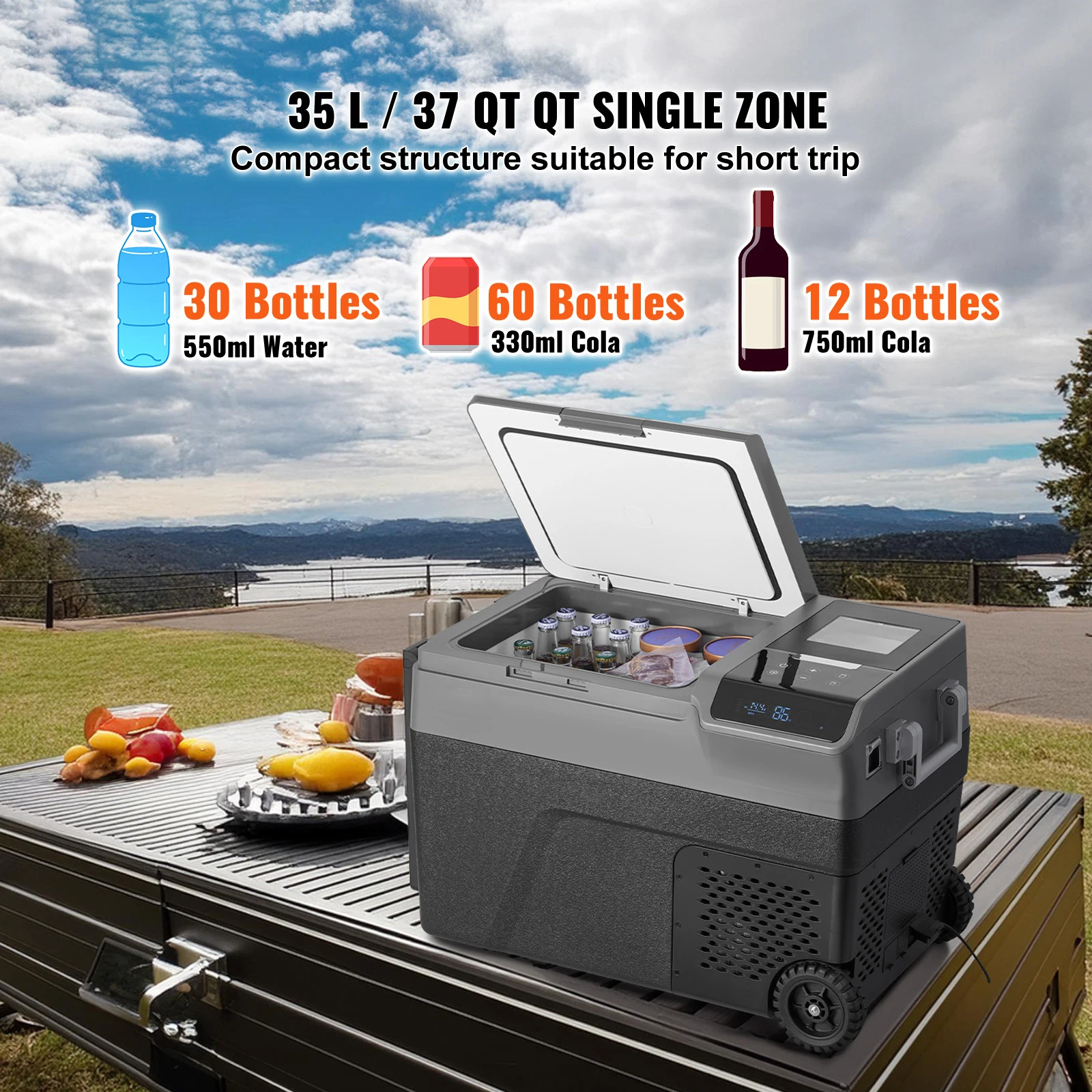 SucceBuy 35L Portable Car Refrigerator with Ice Making Function 12 Volt Car Refrigerator Fridge Single Zone Portable Freezer