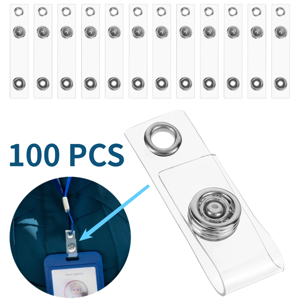 100 Stück ID-Ausweishalter mit Schnappverschluss und Öse, durchsichtige Kunststoff-Lanyard-Clips als Ersatz für Ausweise und Schlüsselbänder