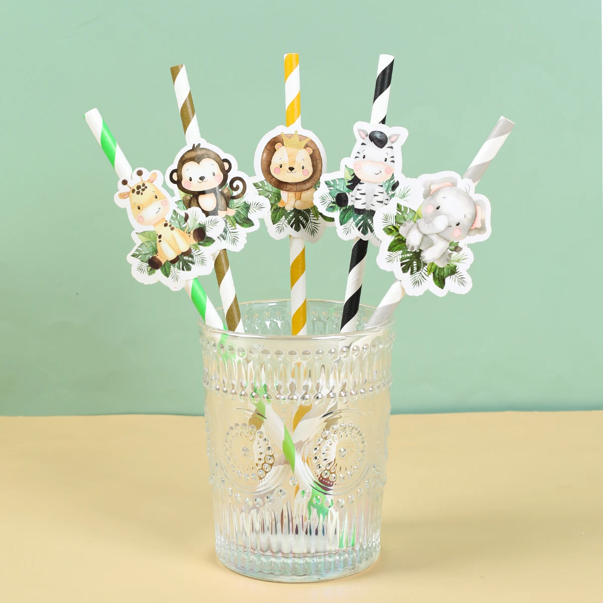 Jungle Animal Party Disposable Paper Straws Jungle Safari Birthday Party Decoration Kids Baby Shower Wild One Party Straws