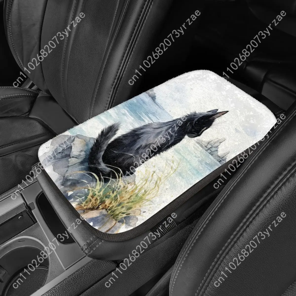 

Black Cat Beachside Rock Universal Car Armrest Cushion High Quality Car Armrest Cover Elastic Straps Car Interior Accessories