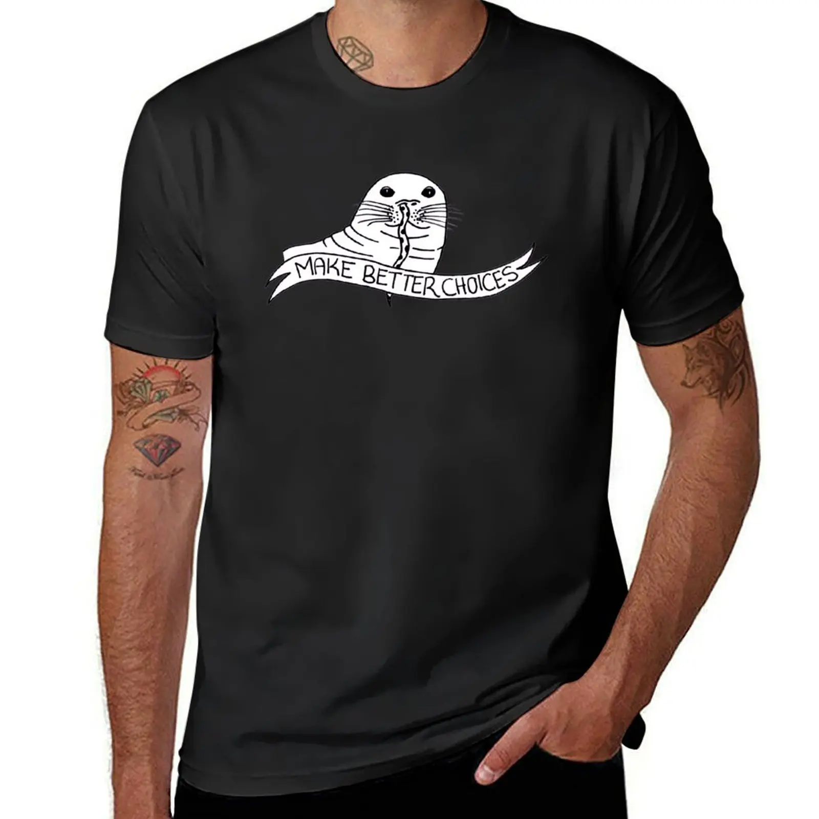 The Cautionary Seal: Black & White T-Shirt oversized customs customizeds customs design your own t shirt for men