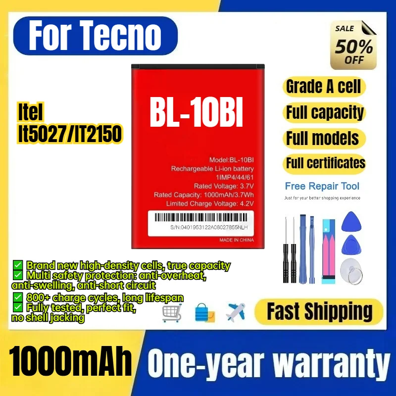 BL-10BI for Tecno Itel It5027/IT2150 Phone Battery 0 Cycle High  Capacity Battery Replacement Bateria Grade A Cell with Tools