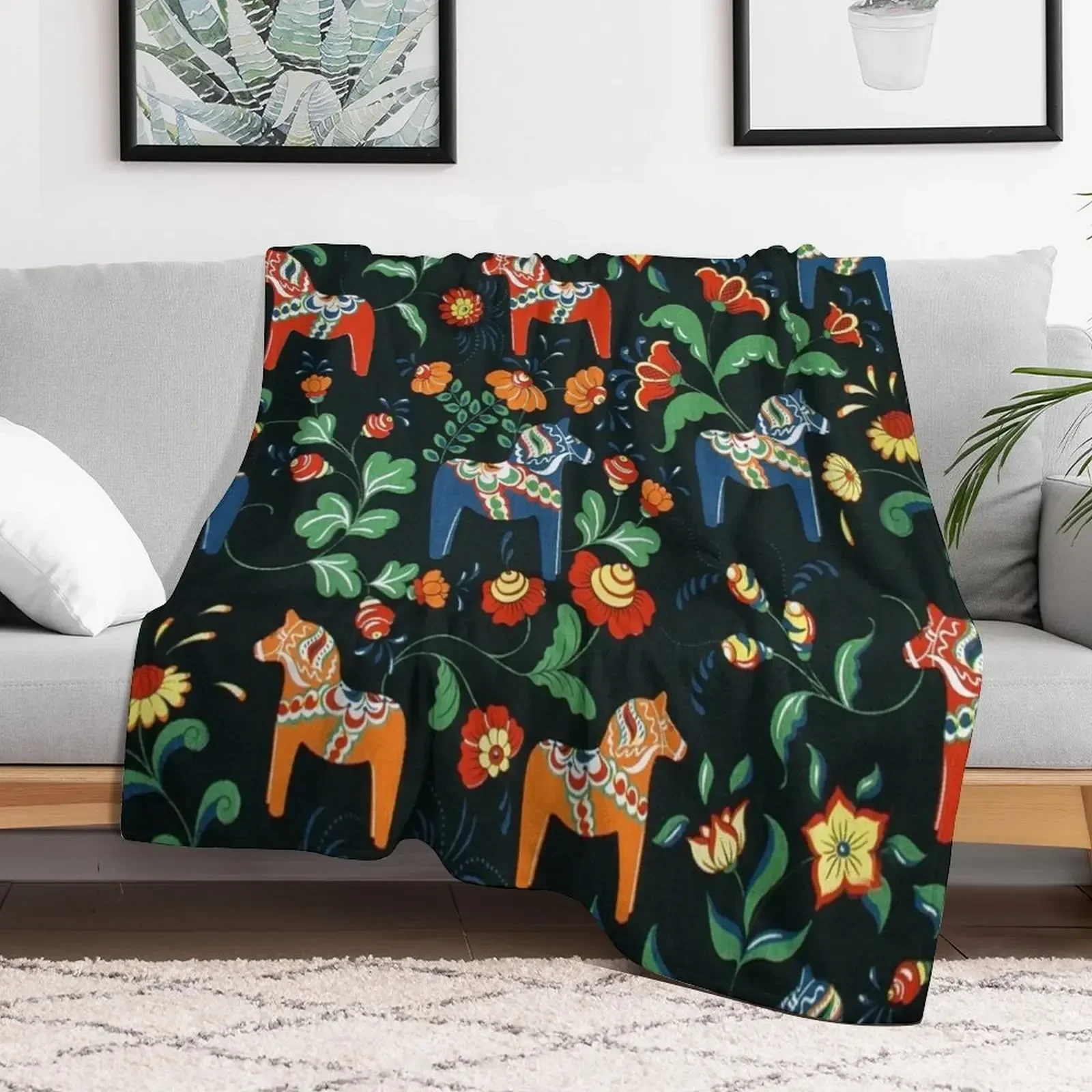 

BEST SELLER - Swedish Dala Horse Throw Blanket Decorative Sofas christmas decoration Soft Big Bed Fashionable Blankets