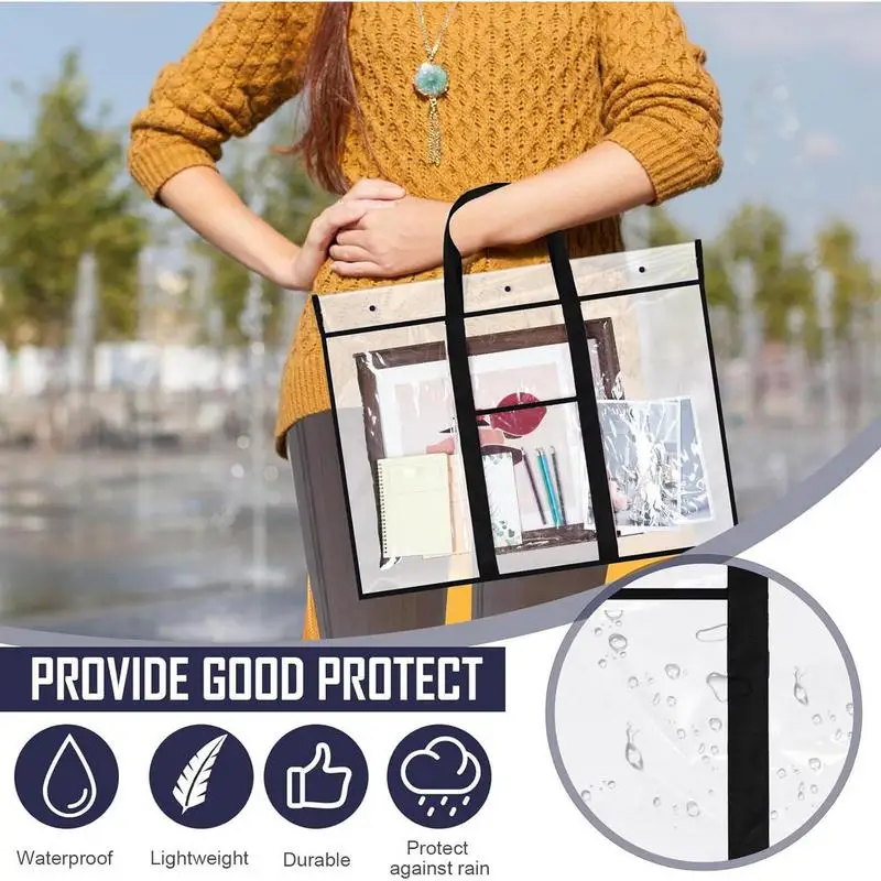 Bulletin Board Storage Bag Clear Large Art Bag Waterproof PVC Bulletin Board Holder Storage Organizer With Handle & Pocket For