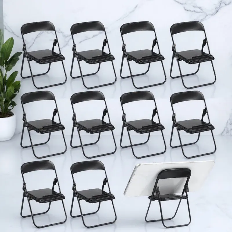 

12Pcs Mini House Chair Folding Black Miniature Furniture Decor Photography Prop Landscape Ornament Micro Scene Decor