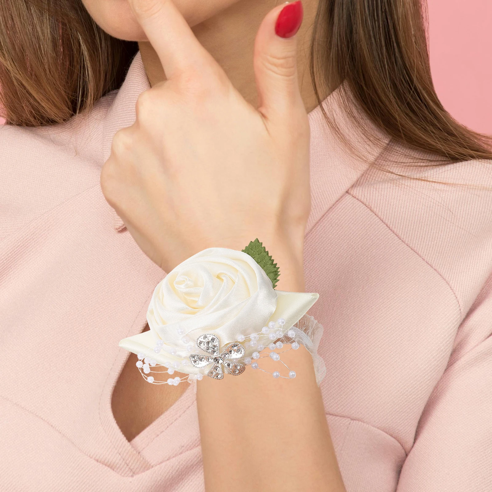 

4pcs Pearl Wrist Flower Bride Straps Bridesmaid Corsage Bridal Bracelet Wedding Decorations Artificial Flowers