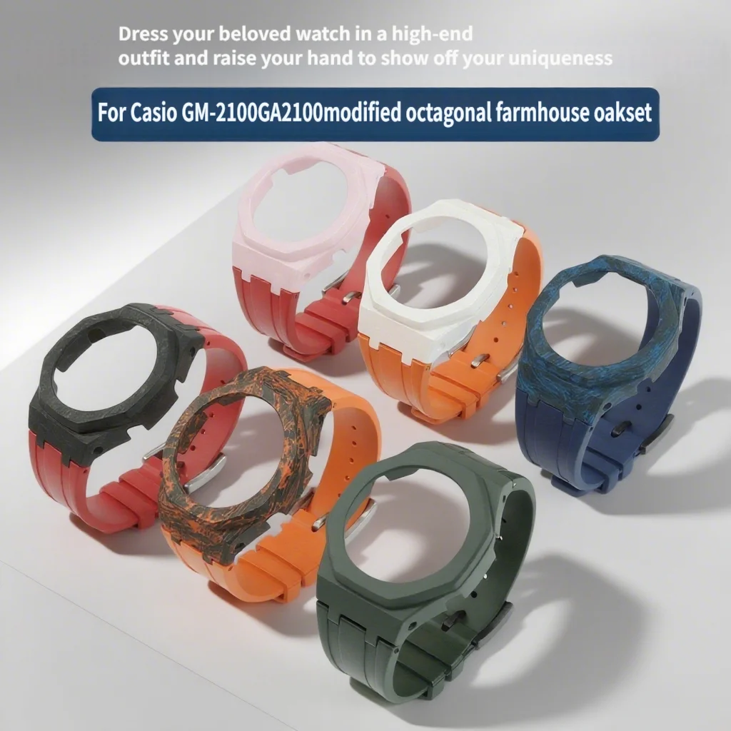 For Casio GA-2100 Ceramic Case Replacement Mod kit GA2100 Lightweight Fluororubber Watch Strap metal watchband Watch Accessories