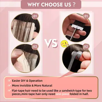 直髮迷你膠帶式真人髮接髮,無縫迷你膠帶,100% 天然真發,隱形膠帶式接髮,女士適用,26 英寸 10 最佳銷售 膠帶式接髮 - №5