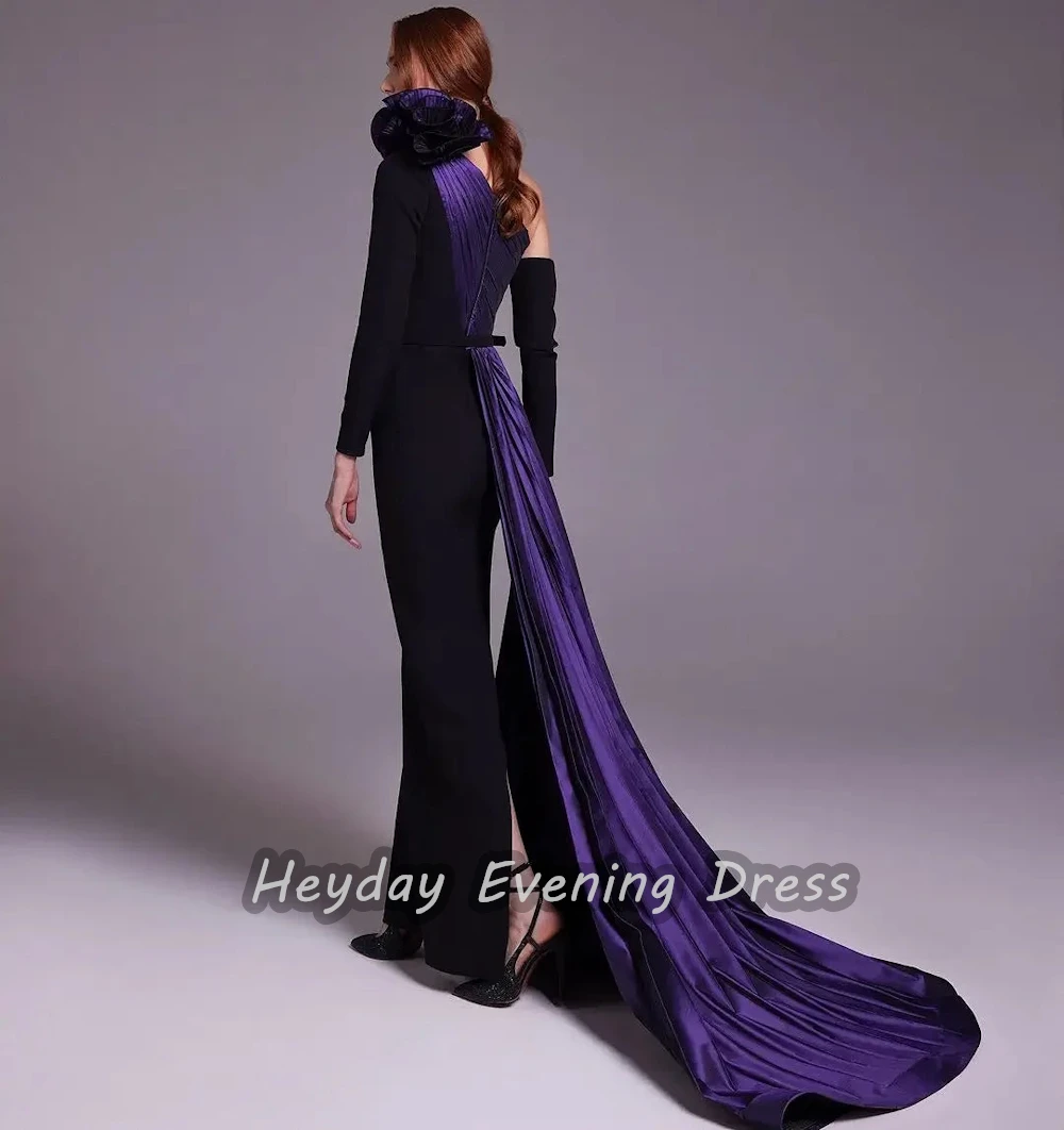 Heyday السعودية One Shoulder Crepe Straight Long Sleeves Sexy Flower Floor Length Elegant Prom Dress For luxurious Woman 2024