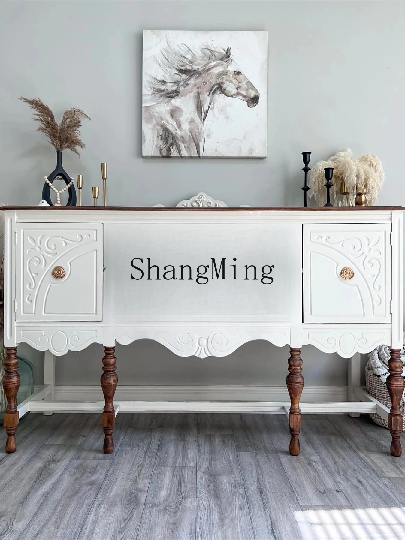 

CL retro white porch cabinet, living room decoration cabinet, modern simple solid wood carving furniture