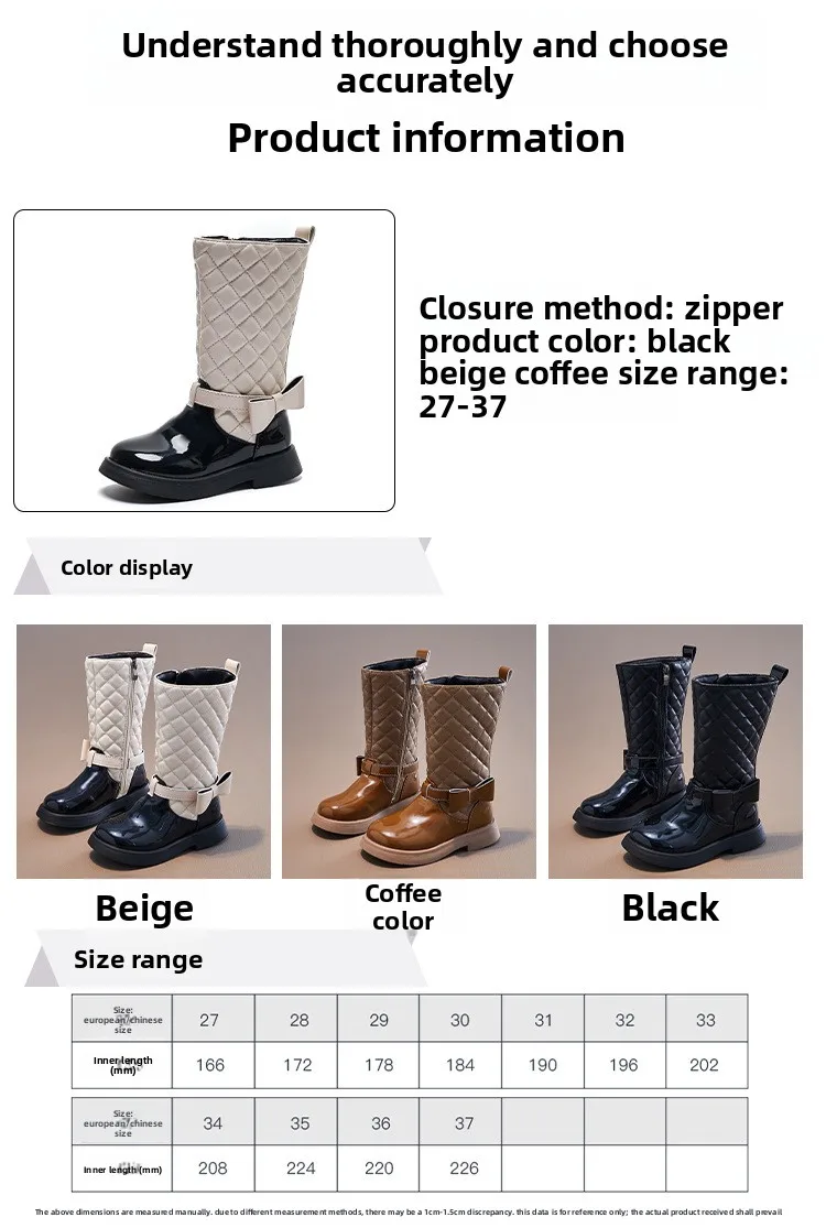 Herbst-Winter-Kurzstiefel mit Karomuster, rutschfester, weicher Sohle, für Mädchen, mit Reißverschluss, Fleece-Futter, lässige Stiefel, bequem, warm, für Kleinkinder, mit Schleife, für Kinder. – Detail 1