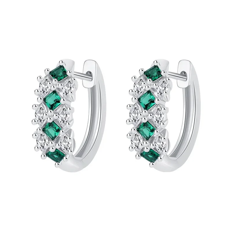 2024 S925 Sterling Silver Emerald High Carbon Diamond Fashion Luxurious Earrings Ear Clip Women's Jewelry Wedding Gift for Guest