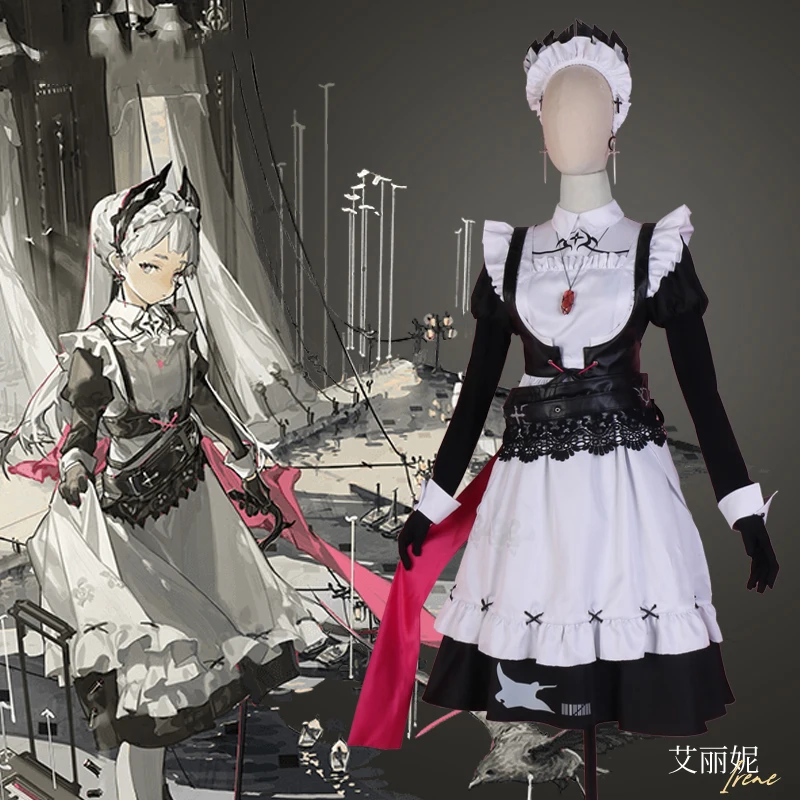 COS-KiKi Arknights Irene AMBIENCE SYNESTHESIA Game Suit Lovely Maid Dress Cosplay Costume Halloween Party Role Play Outfit Women