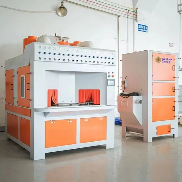 Sunglory Dry Sandblasting Machine Industrial Stainless Steel Cookware Automatic Production Line Sandblasting Coating Machine