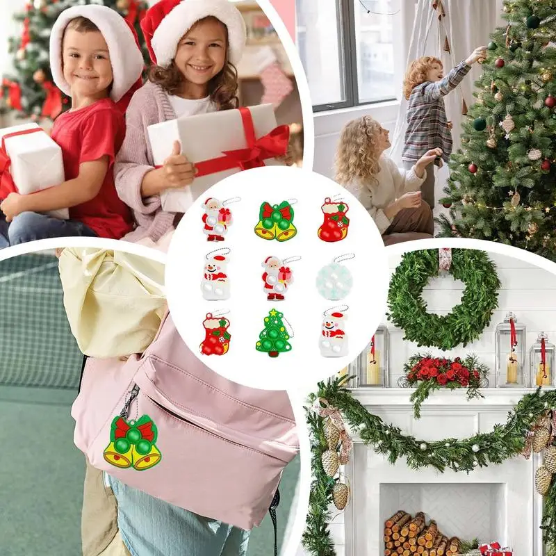 크리스마스 테마 가방 펜던트 휴대폰 참 팝 버블 게임 지갑 참 실리콘 키체인 선물, 스트레스 해소 키링 장난감