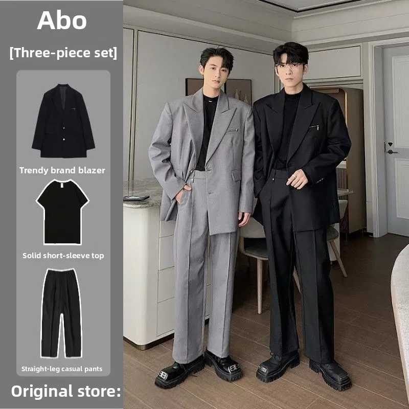 

Повседневный мужской костюм в корейском стиле: комплект для осени и весны, британская мода, элегантный, стильный, для студентов, полный комплект