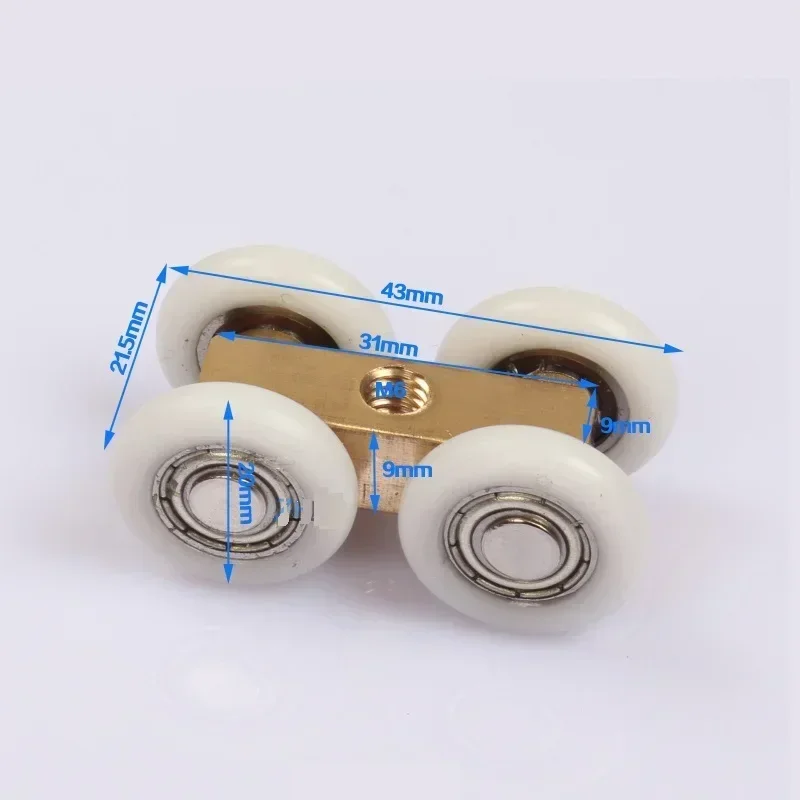 10PCS/LOT Brass Frame Small Width 21.5mm Shower Glass Room Sliding Door Fitting Hanging Pulley Wheel Four Roller Pulley