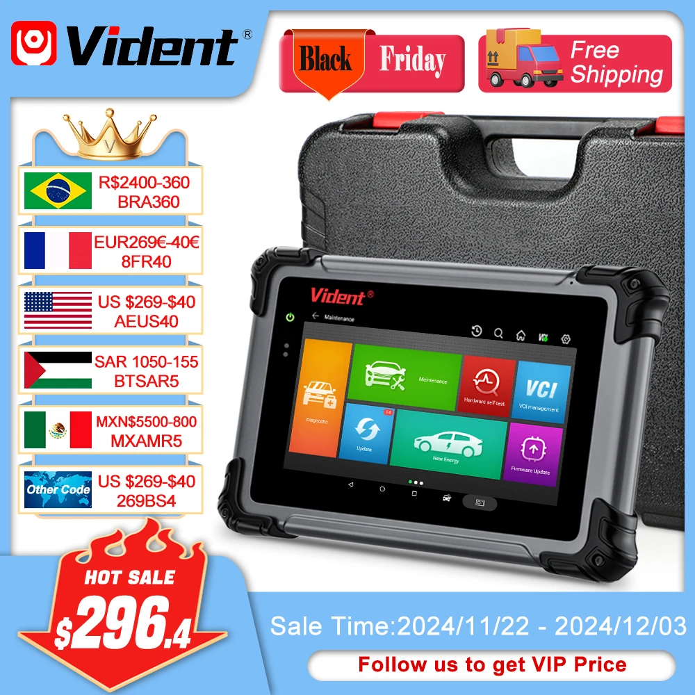 VIDENT ISMART810 Car Diagnostic Tools ECU Coding OE All System Scan Active Test  IMMO/key programmer 40 Resets With DoIP&CAN FD