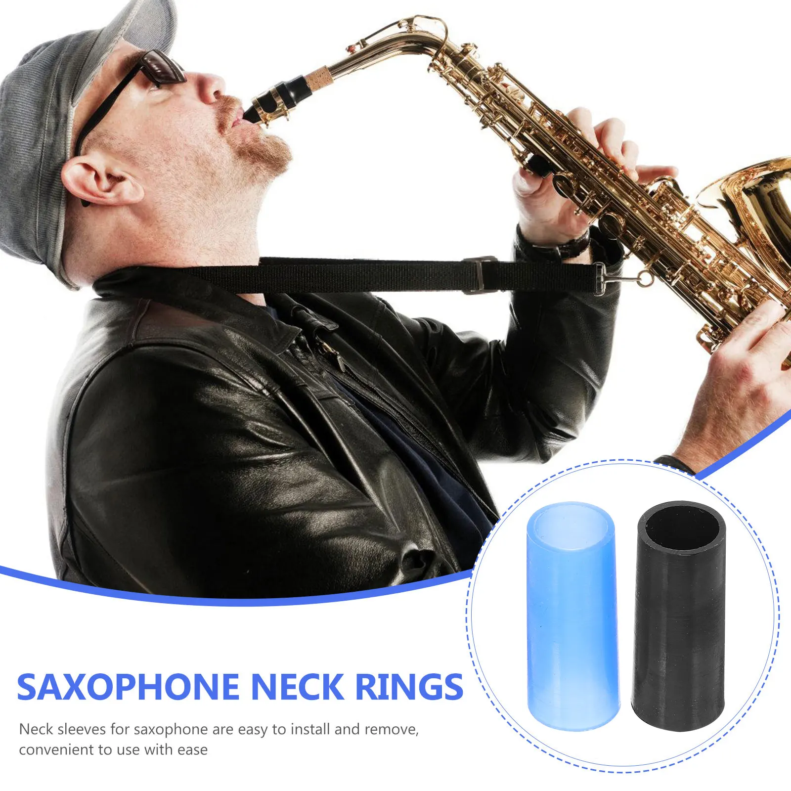 

2 Pcs Soft Silicone Saxophone Neck Sleeve Replacement for Alto Tenor Saxophone Accessories Black Cover Protector sax neck