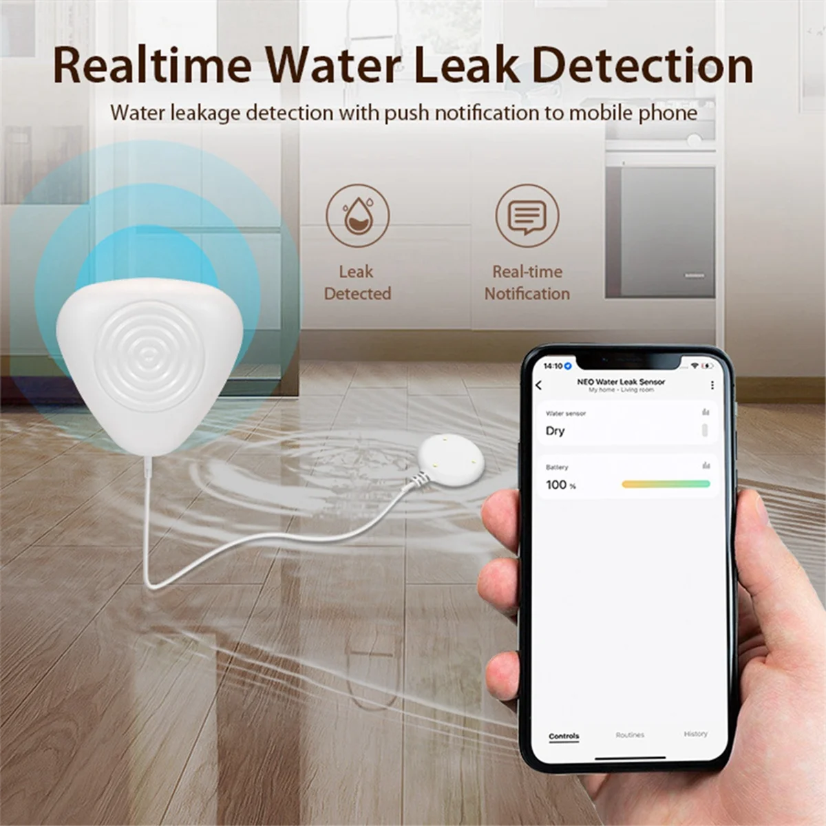 Tuya Zigbee Water Level Sensor Smart Water Leakage Alarm Detector Overflow Security Protection SmartThings Tuya EWeLink