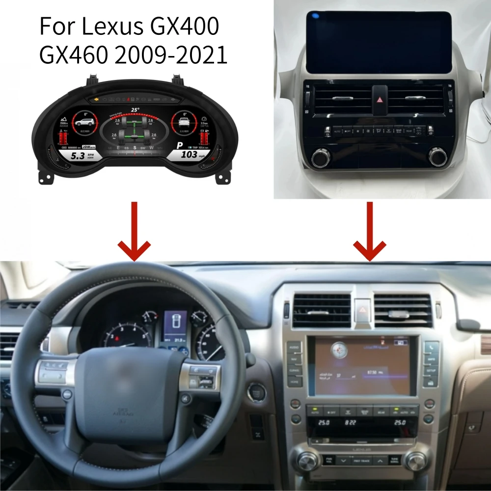 LCD Android Screen For Lexus GX400 GX460 2009-2021 Speedometer Car Digital Cluster Virtual Cockpit Dashboard Instrument Panel