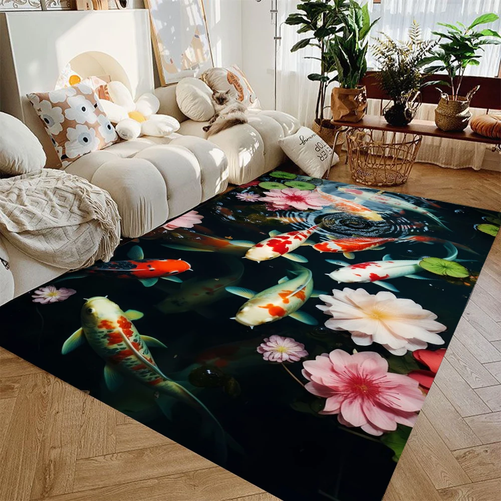 Koi Printed Carpet Lotus Pond Moonlit Creative Carpet  Very Suitable for Bedroom Living Room Hallway Carpet Decoration