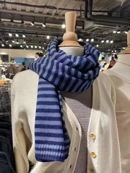 Navy Striped Knitted Warm Scarf Women Autumn Winter Unisex Thick Cotton Scarves Femme Vintage Sweet Preppy Style Shawl Hand Made