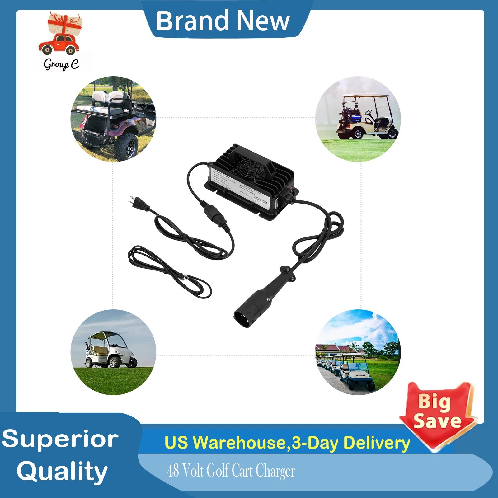 

48 Volt Golf Cart Charger 15 Amp Battery Charger for Golf Cart Durable Charging Unit Anti-Rust Corrosion Resistant Charger