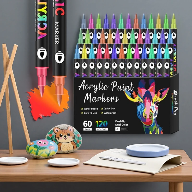 

120 цветов, маркеры для акриловой краски с двумя наконечниками, двухцветные ручки для акриловой краски для наскальной живописи, керамики, камня, дерева, холста, камня