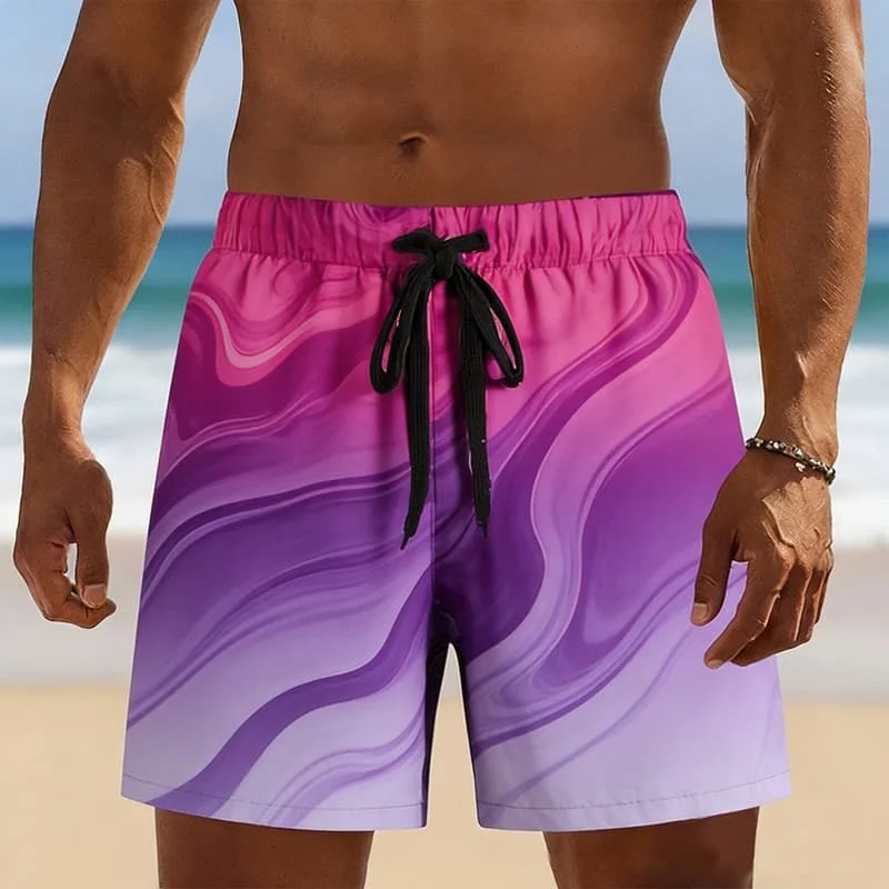 Men's Artistic Liquid Swirl Print Shorts Fashion Summer Style for Seaside Vacation  and Casual Daily Wear
