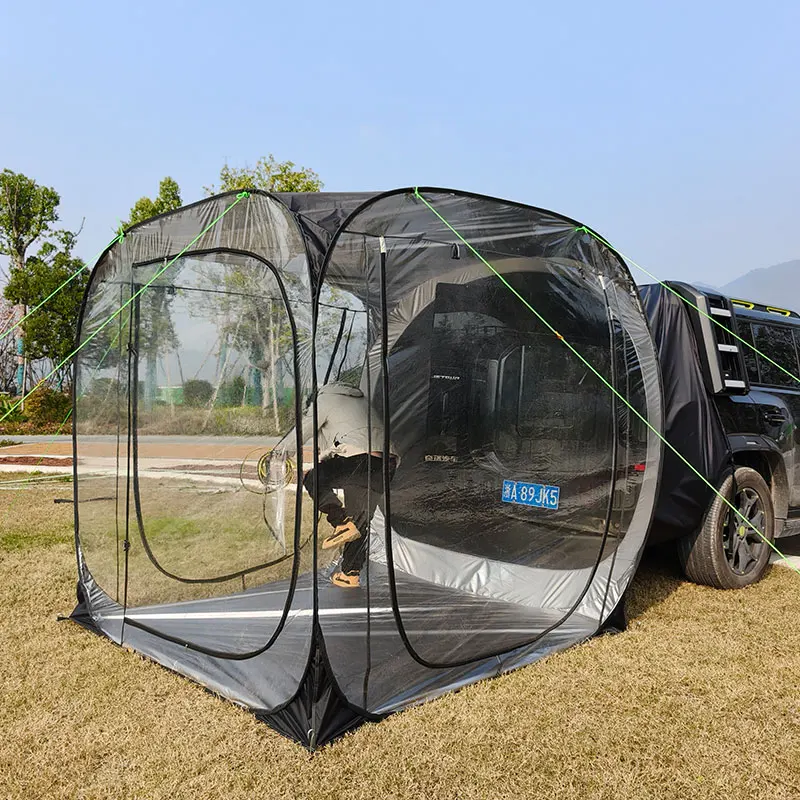 Pop-up Bubble Car Tent for 4-5 Person, Clear Outdoor SUV Rear Tents, Big Mesh Doors, Easy to Setup&Down, Long Awning