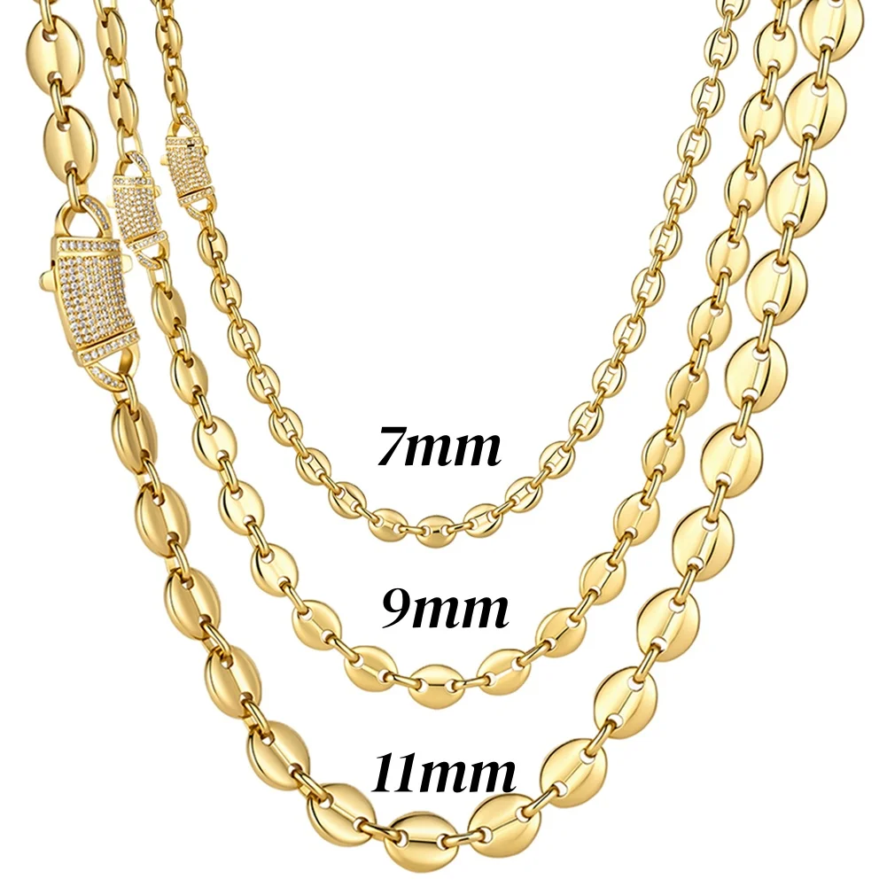 Collier chaîne en acier inoxydable couleur or/argent, motif grain de café, largeur 7/9/11 mm, bijoux de mode pour femmes et hommes, cadeau