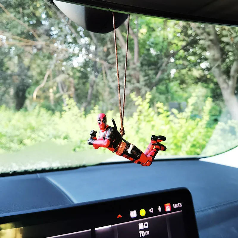 Deadpool Anime Figure Creative Car Rearview Mirror Pendant Cute Write Deadpool Swing Pendant Car Interior Accessories Model Toys