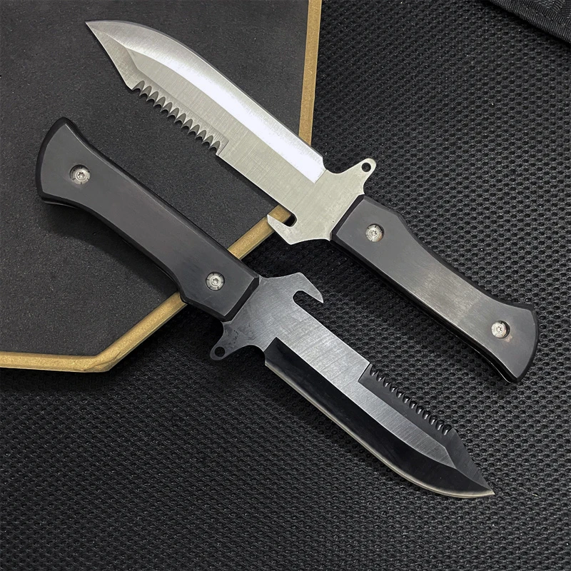 

Tactical Hunting Knife Full Tang 8CR13MOV Blade Wood Handle Survival Tools Pocket Knife High Hardness Self Defense Combat Knives