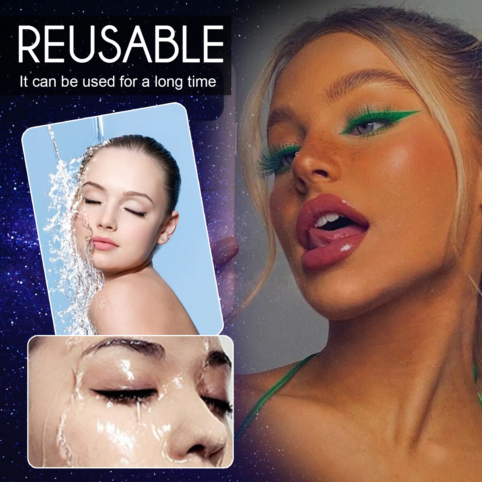EELHOE كحل ملصق 2 في 1 قابلة لإعادة الاستخدام سهلة الإزالة الطبيعية مقاوم للماء مقاوم للعرق رمش ملصقات منتجات ماكياج العين 1 زوج