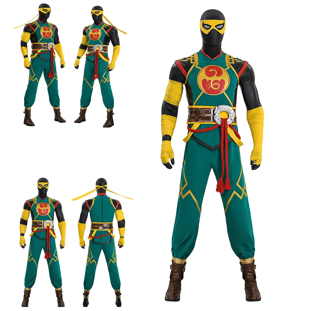 Костюм супергероя Lin Lei Iron Fist для косплея, зеленый топ, брюки и пояс, Хэллоуин, Рождество, фэнтезийный боевой костюм