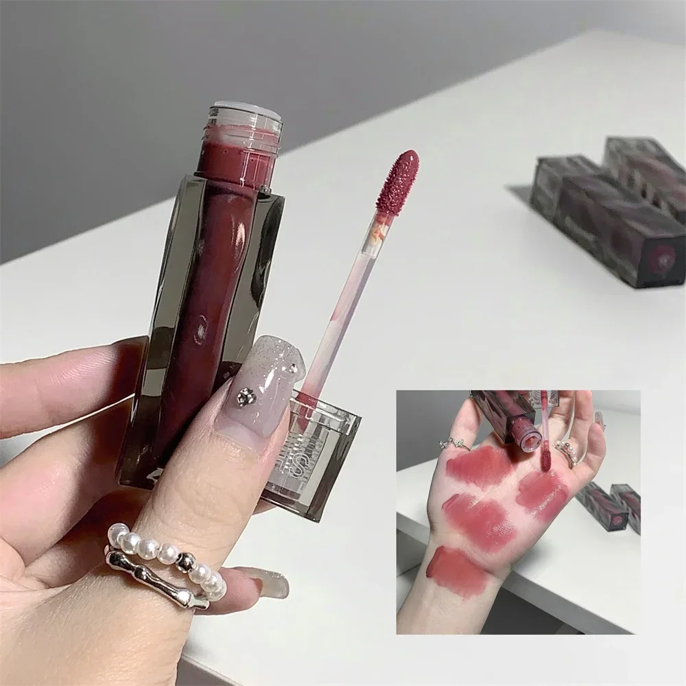 Dark Red Brown Mirror Glass Lipstick Cosmetic Long Lasting Women Sexy Lip Tint Makeup Matte Velvet Chestnut Lip Gloss Waterproof