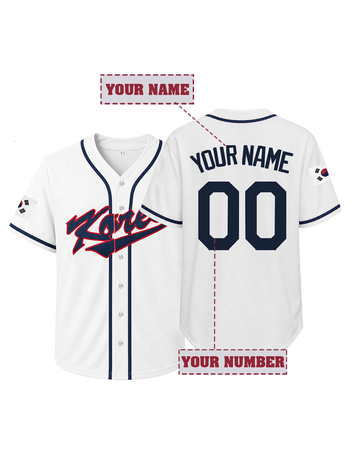 Custom Korea Baseball Jersey Personalized Name Number Sports Shirt For Men Women Fans Casual Short Sleeve Button Down Tops Gift