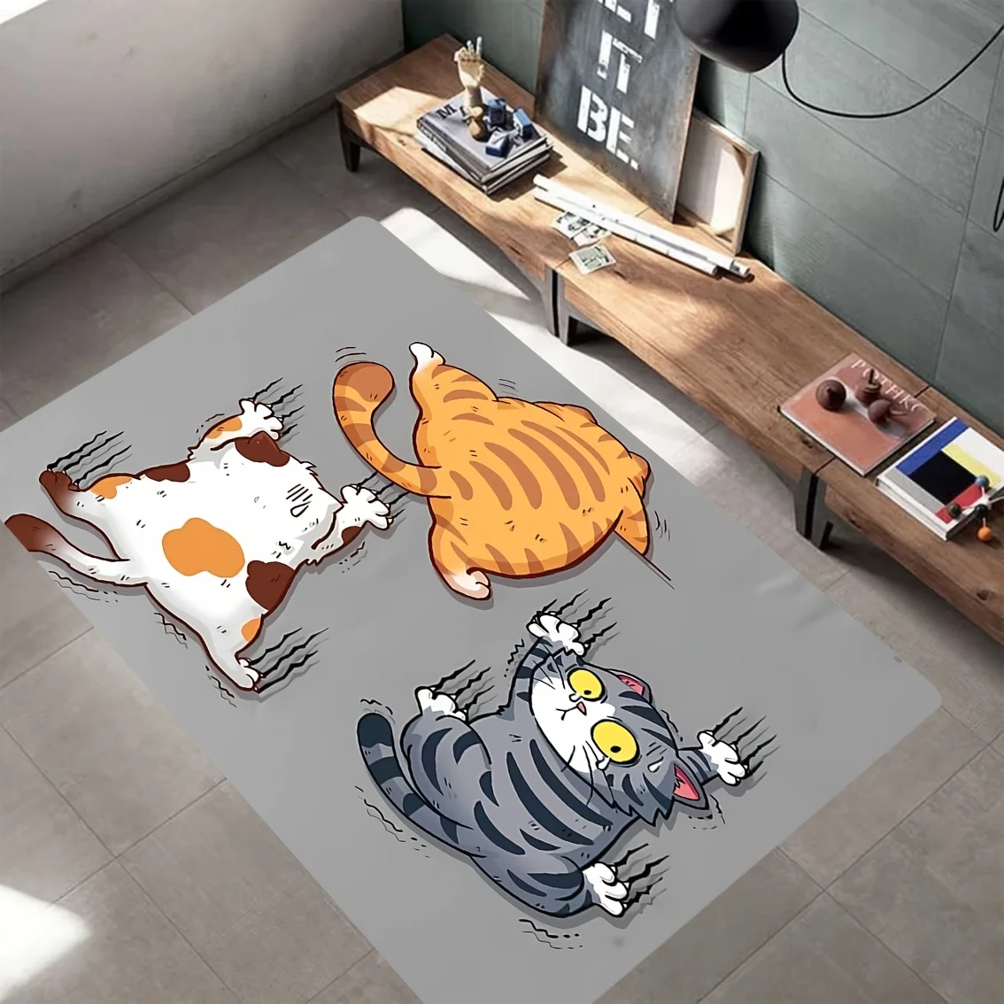 Interesting cartoon cat pattern Flannel-printed floor mats are slip-resistant Suitable living room terrace garden carpets