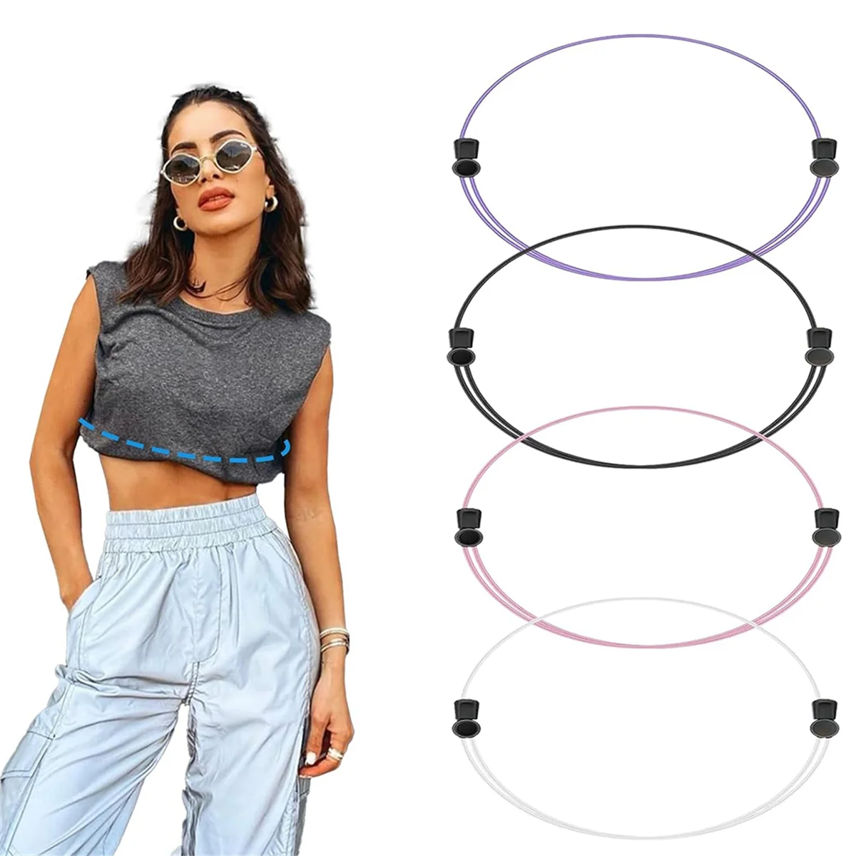 4pcs Adjustable Crop Band for Tucking Sweater and Shirt, the Elastic Tucking Band to Change the Style of Your Tops,L