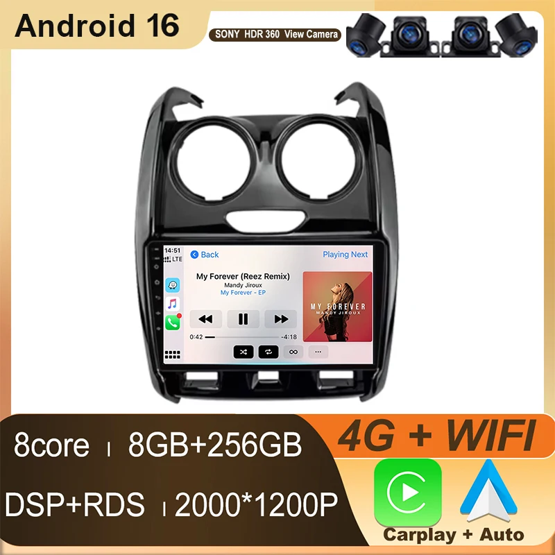 Android 15 Auto 4G+WIFI For Renault Duster 2014 2015 2016 2017 -2020 Carplay Car Radio Multimedia Player Stereo DSP QLED Screen