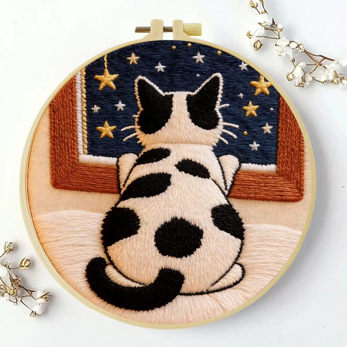 1 Stück 20X20CM/15X15CM 7,87/6,3 Zoll „Aus dem Fenster schauend auf die Katze“ Stickerei-Starter-Kit DIY-Kit DIY-Stickerei-Kit manualid – Detail 2