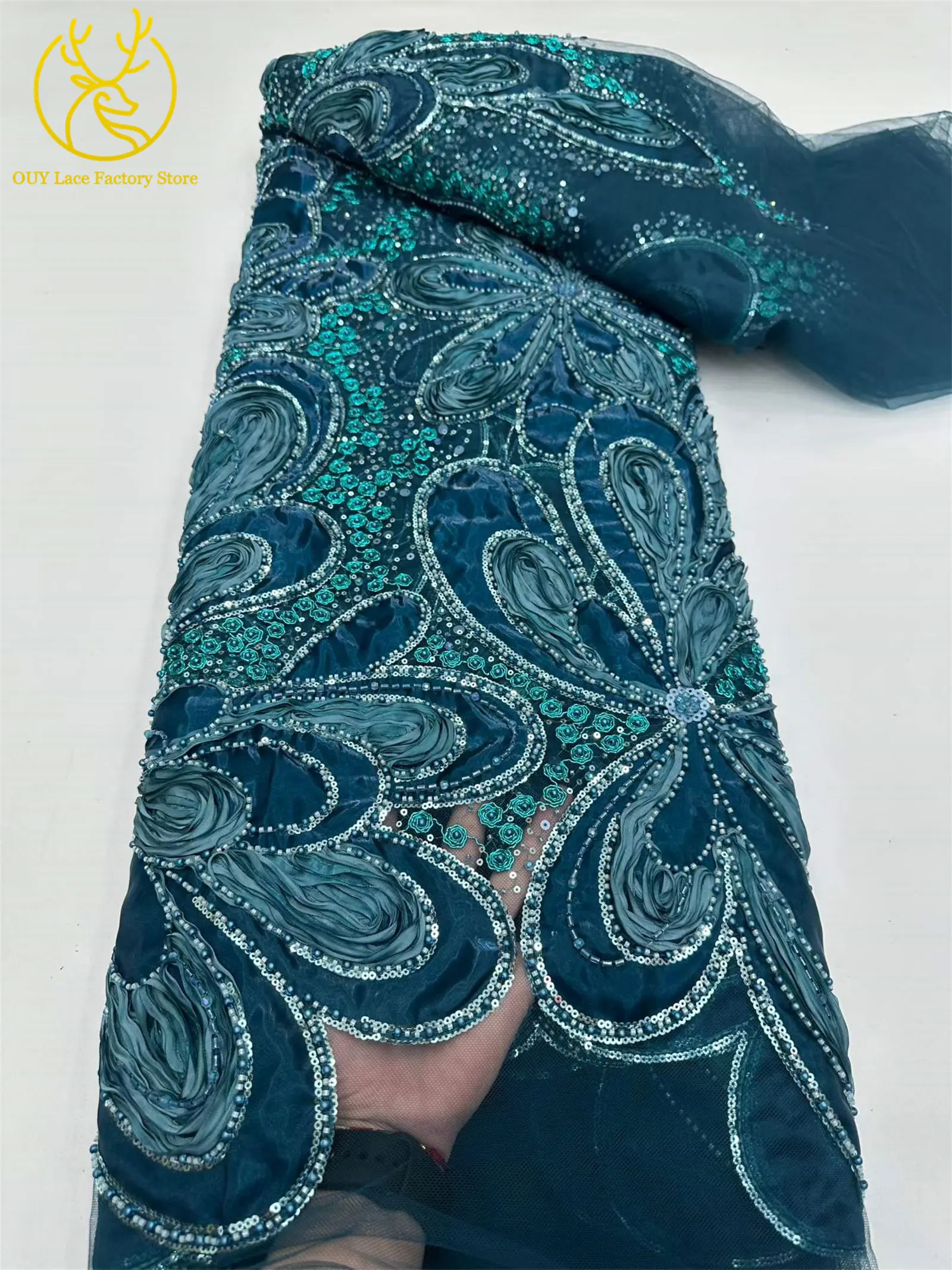 Neuer Stil Modische Afrikanische Stickerei Perlenverzierte Spitze 2026 Traubenfarbene Französische Pailletten-Spitze Nigerianische Spitze für Damen-Partykleider – Detail 6