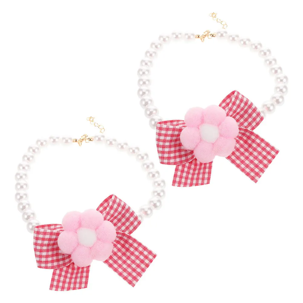 

2Pcs Adjustable Flower Bow Pet Collar Beaded Bell Small Dog Kitten Cat Necklace Wedding Party Decorative Necklace Accessories