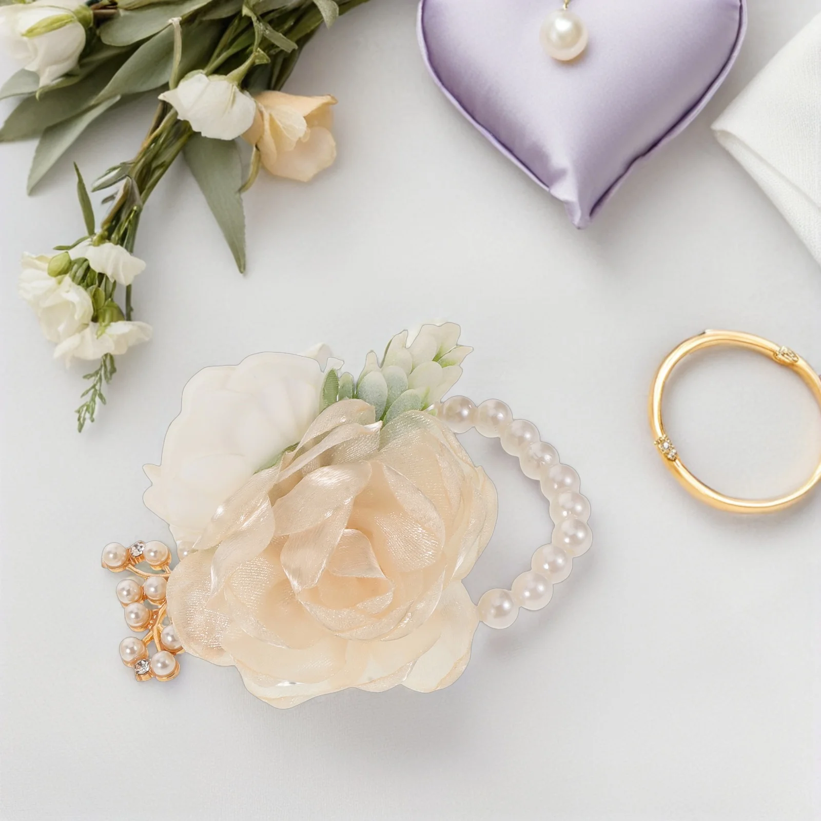 

4 Pcs Department Wedding Wrist Flower Banquet Plastic Bridesmaid's Corsages 、